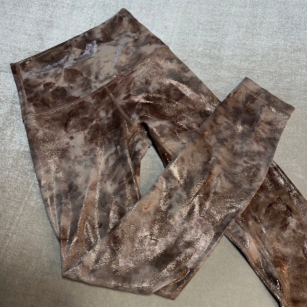 Lululemon Diamond Dye Misty Shell Leggings Womens 2 Brown Metallic Foil Shine